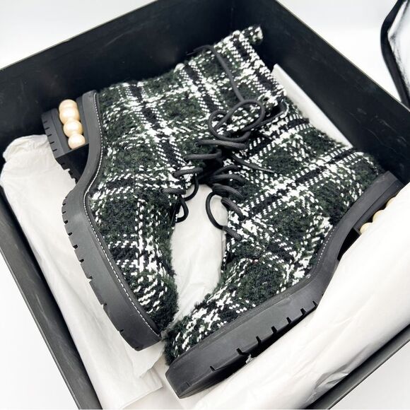 NWT Nicholas Kirkwood Casati Plaid Tweed Pearl Combat Boots 39.5 - Picture 3 of 11